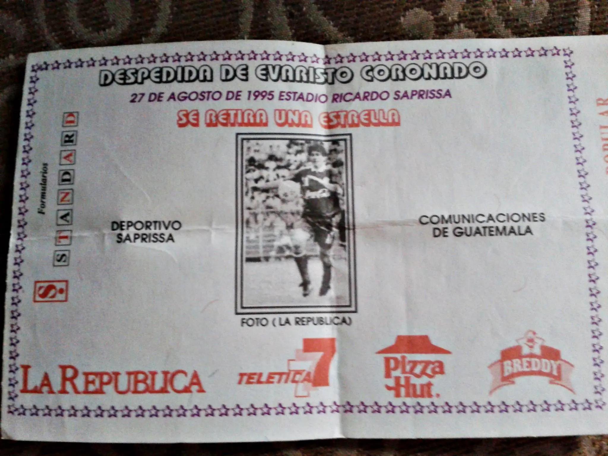 Entrada para el juego de despedida de Evaristo Coronado